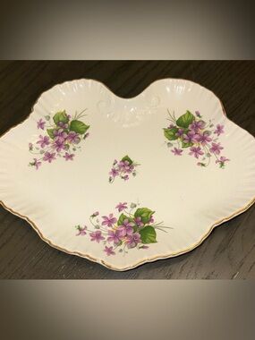 Vintage Antique Charming 1950-60s Old Foley James Kent Violet Dish Gold Edges